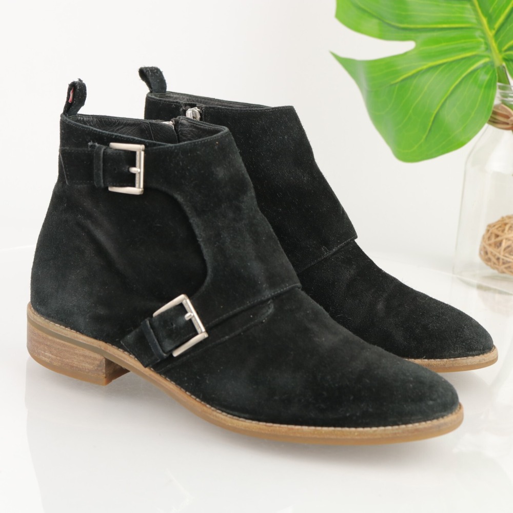 Michael Kors Womens Adams Boots Size 9 M Black Suede Buckle Strap Ankle Booties